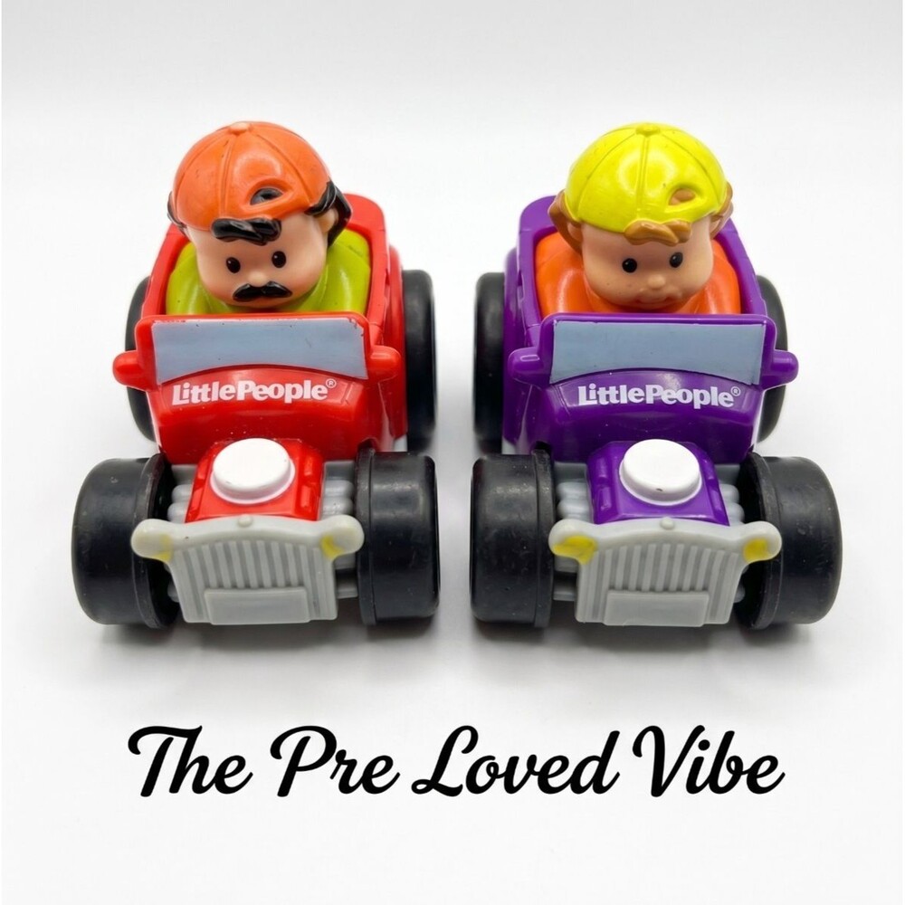Fisher Price Little People Wheelies  2010 Red  Purple Roaster Cars Lot Of 2